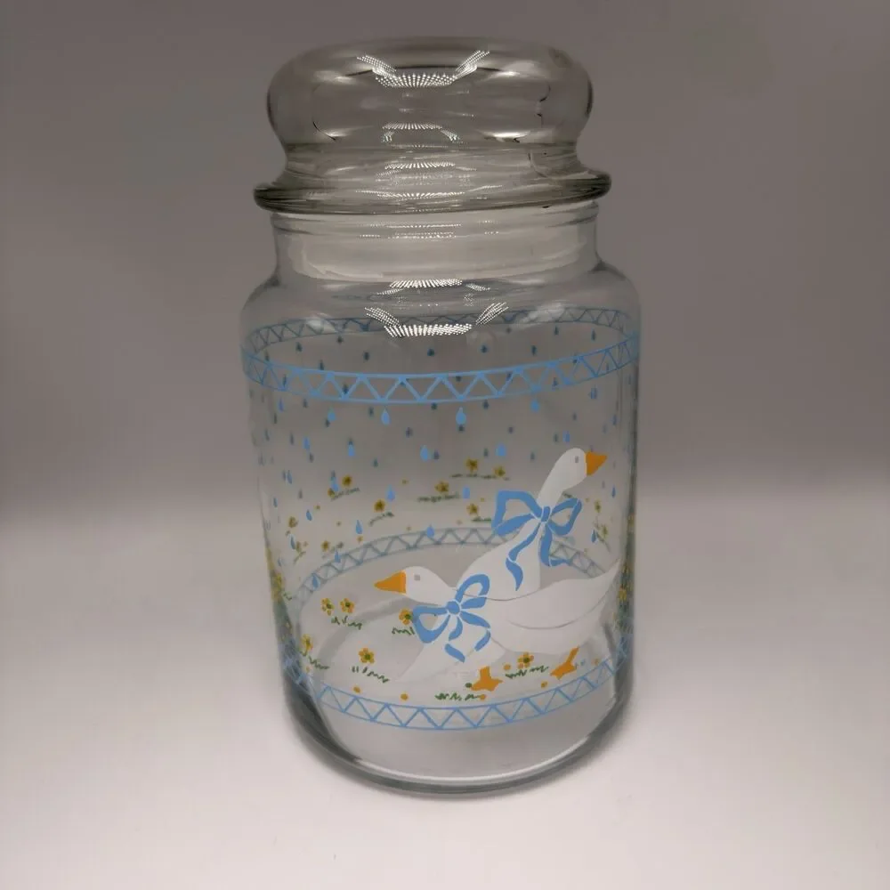Vintage Anchor Hocking Country Geese Glass Canister w/Lid 7